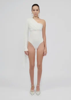 Outlet - Vionnet Asymmetric Bodysuit - Off White Bodysuits