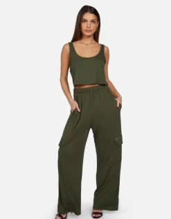 Online - Jaiden Wide Leg Cargo Pant - Army Pants
