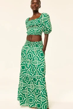 Outlet - Yelena Skirt - Green Mosaic Long Skirts
