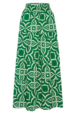 Outlet - Yelena Skirt - Green Mosaic Long Skirts