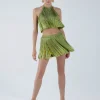Sale - Angelica Fringed Halter Top - Antique Moss Crop Tops