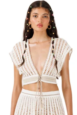 Sale - Lollipop Hand Crochet Top - Bronze Crop Tops