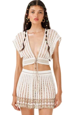 Sale - Lollipop Hand Crochet Top - Bronze Crop Tops