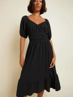 Fashion - Fabia Shirred Midi Dress - Jet Black Dresses | Midi