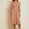 Best - Fabia Shirred Midi Dress - Bisou Dresses | Midi