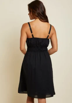 Sale - Opal Elasticated Sundress - Jet Black Dresses | Midi