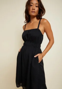 Sale - Opal Elasticated Sundress - Jet Black Dresses | Midi