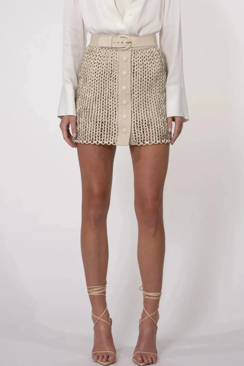 Outlet - Kaiden Leather Skirt - Crema Mini Skirts