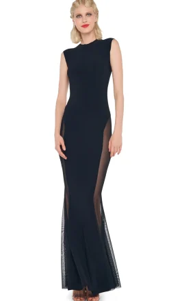 Fashion - Sleeveless Crewneck Fishtail Gown W/Mesh - Black/Black Mesh Dresses | Long Dresses