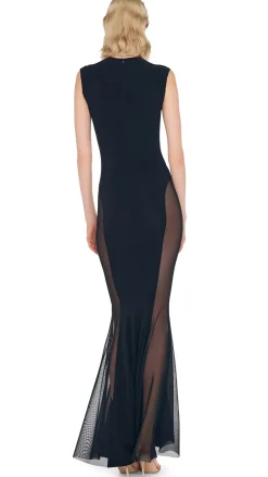 Fashion - Sleeveless Crewneck Fishtail Gown W/Mesh - Black/Black Mesh Dresses | Long Dresses