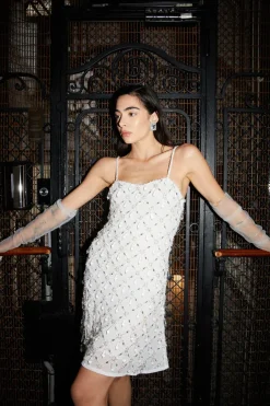 Fashion - Arabella Hand Beaded Crystal Dress - White Mini Dresses | Dresses