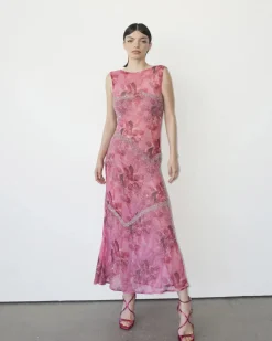 New - Bea Hand Beaded Dress - Pink Midi | Midi Dresses