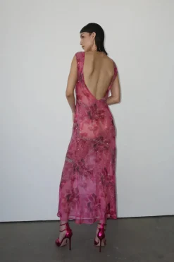 New - Bea Hand Beaded Dress - Pink Midi | Midi Dresses