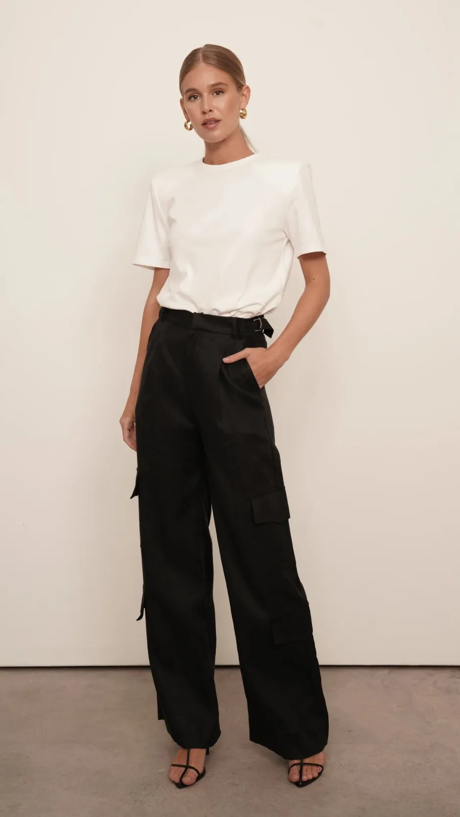 New - Monica Cargo Linen Pants - Black Pants