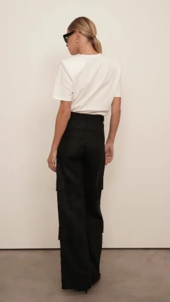New - Monica Cargo Linen Pants - Black Pants