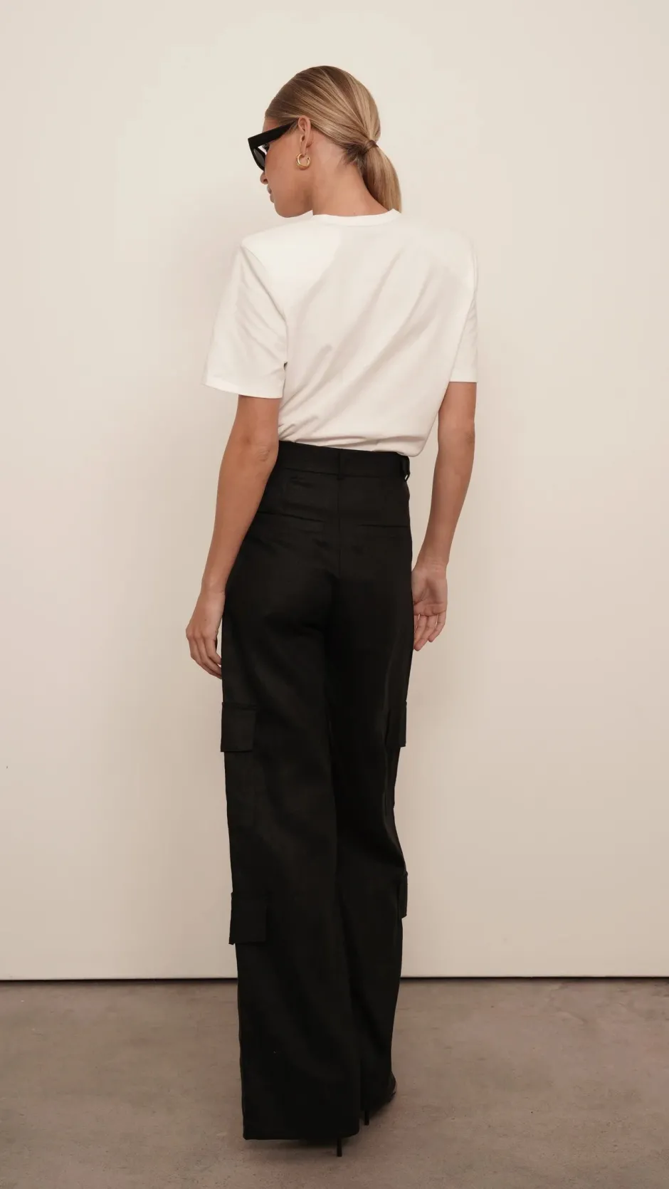 New - Monica Cargo Linen Pants - Black Pants