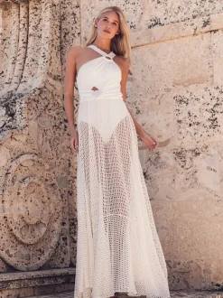 Fashion - Asymmetric Netted Beach Dress - White Dresses | Long Dresses