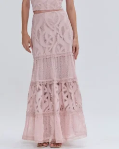 Outlet - Aura Lace Midi Skirt - Rose Long Skirts