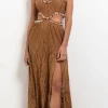 Outlet - Beaded Seashell Cut Out Maxi Dress - Almond Dresses | Long Dresses