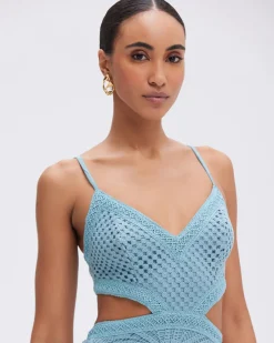Discount - Camila Coelho Crochet Midi Dress - Blue Midi | Midi Dresses