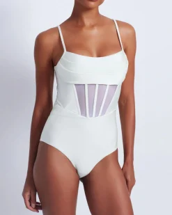 Fashion - Corset Waist One Piece - White One Piece