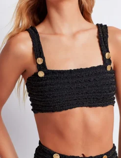 Outlet - Crinkle Lurex Bikini Top - Black Bikini
