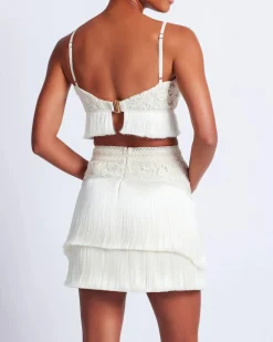 Clearance - Crochet Fringe Mini Skirt - Wheat Mini Skirts