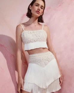 Outlet - Crotchet Fringe Cropped Top - Wheat Crop Tops