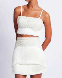 Outlet - Crotchet Fringe Cropped Top - Wheat Crop Tops