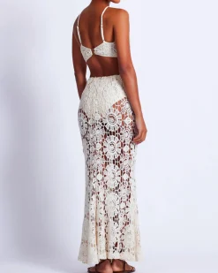 Online - Embroidered Crochet Halterneck Dress - Wheat Dresses | Long Dresses