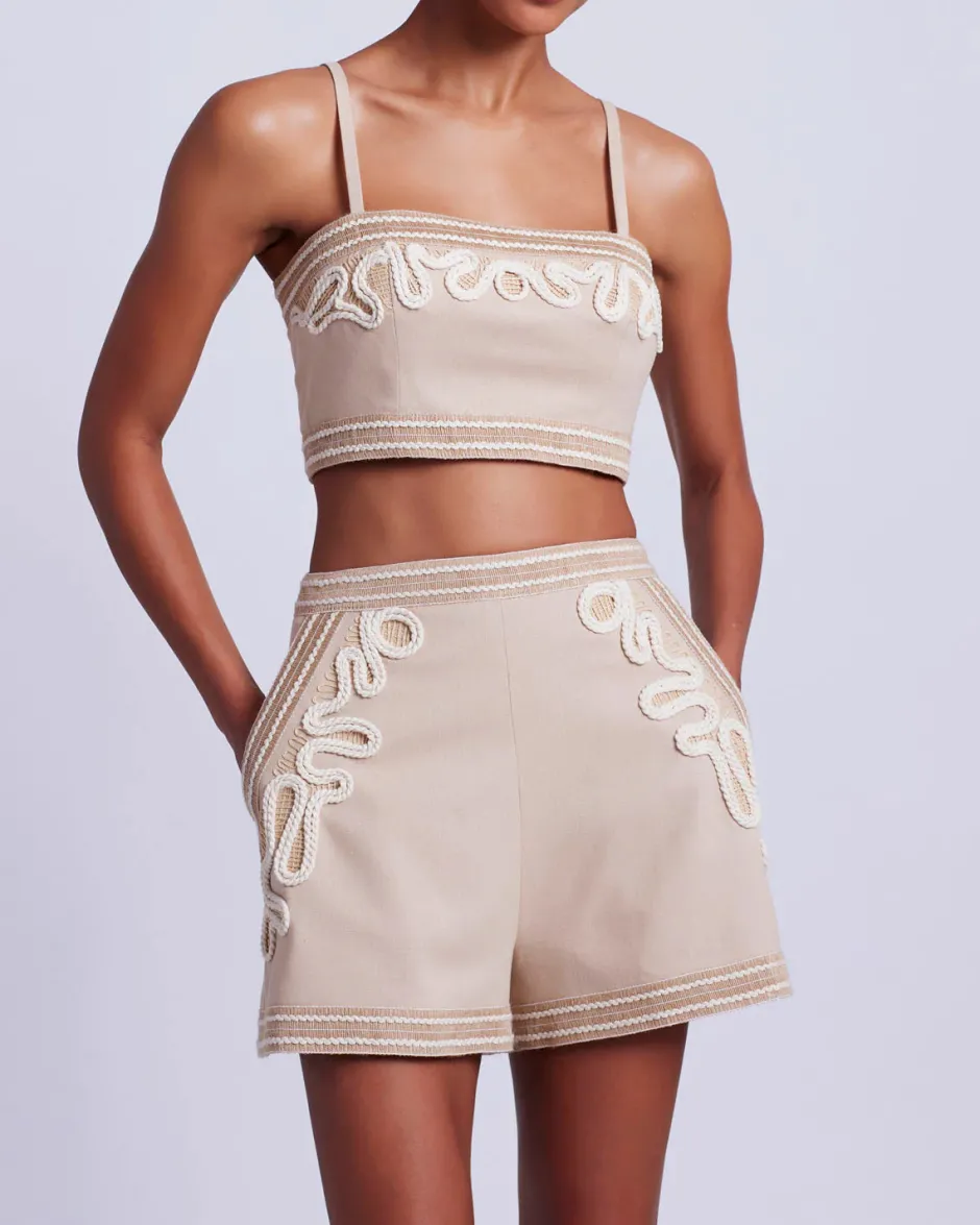 Hot - Embroidered Linen Shorts - Sand Shorts