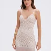 Fashion - Flower Crochet Embroidered Mini Dress - Beige Mini Dresses | Dresses