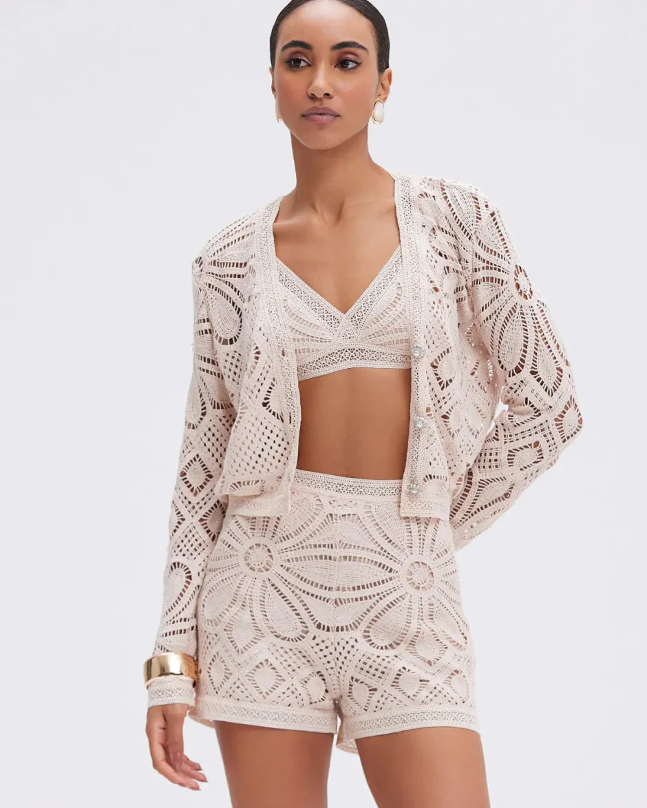 Hot - Flower Crochet Short - Beige Shorts