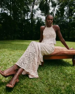 Clearance - Flower Crochet Skirt - Beige Long Skirts