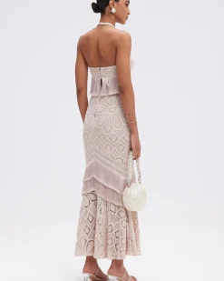 Clearance - Flower Crochet Skirt - Beige Long Skirts