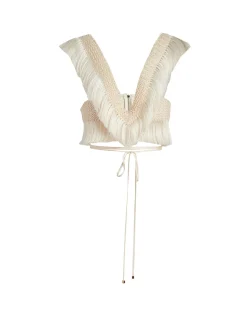 Fashion - Fringe Trim Cropped Top - Bone Crop Tops