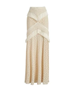 Discount - Fringe Trim Maxi Skirt - Sandstone Long Skirts