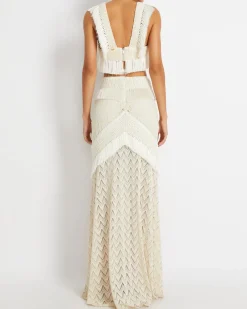 Discount - Fringe Trim Maxi Skirt - Sandstone Long Skirts