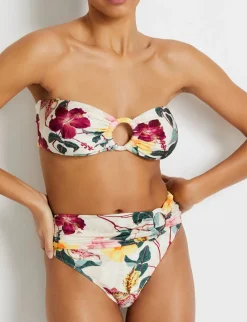 Hot - Hibiscus Cheeky Bikini Bottom - Vanilla Bikini