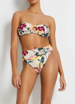 Hot - Hibiscus Cheeky Bikini Bottom - Vanilla Bikini