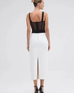 Fashion - Jersey Sands Corset Midi Dress - Black and White Midi | Midi Dresses