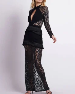 Online - Knit Lace Maxi Dress - Black Dresses | Long Dresses