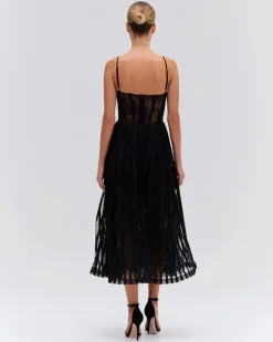 Discount - Lurex Tulle Bustier Midi Dress - Black Dresses | Long Dresses