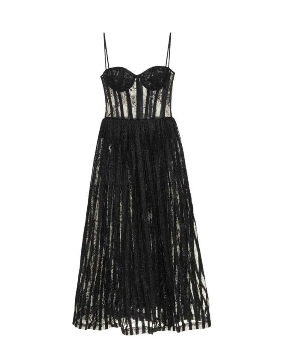 Discount - Lurex Tulle Bustier Midi Dress - Black Dresses | Long Dresses