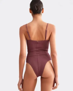 Discount - Merian Knit Embroidered Swimsuit - Brown One Piece