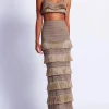 Discount - Metallic Fringe Maxi Skirt - Gold Long Skirts