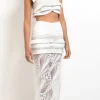Sale - Metallic Fringe Trim Lace Maxi Skirt - White Long Skirts