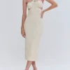 Clearance - Papillon Jacquard One Shoulder Midi Dress - Beige Midi | Midi Dresses