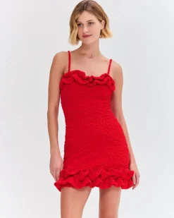Online - Papillon Jacquard Flutter Mini Dress - Red Mini Dresses | Dresses