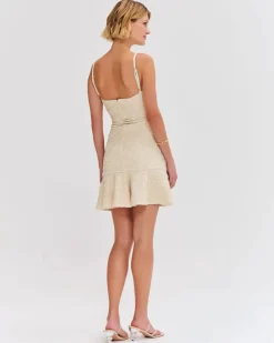 Clearance - Papillon Jacquard Mini Dress - Beige Dresses | Mini Dresses
